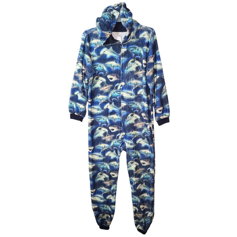 Children's Place Shark Print Fleece Onesie Pajama Jumpsuit One Piece Sleepwear